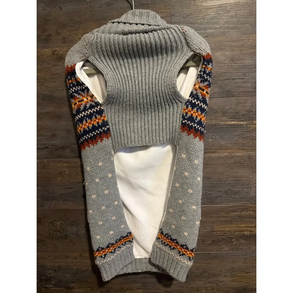 Telluride Clothing Co Gray Fair Isle Fleece Lined Dog Sweater Large Shawl Collar
